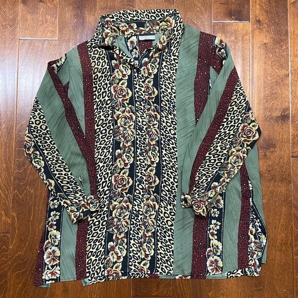 Notations Rayon Cotton Blend Leopard Print Vintage Blouse Women's Size 2XL - Picture 3 of 8